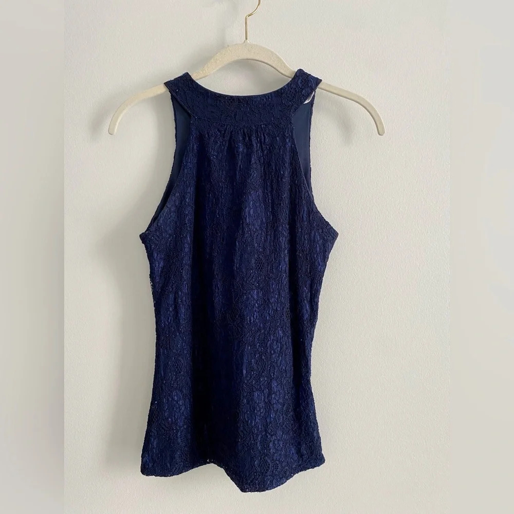 RICKI’S Navy Blue Dressy Lace High Neck Full Length Tank Top Size XS - Picture 2 of 10